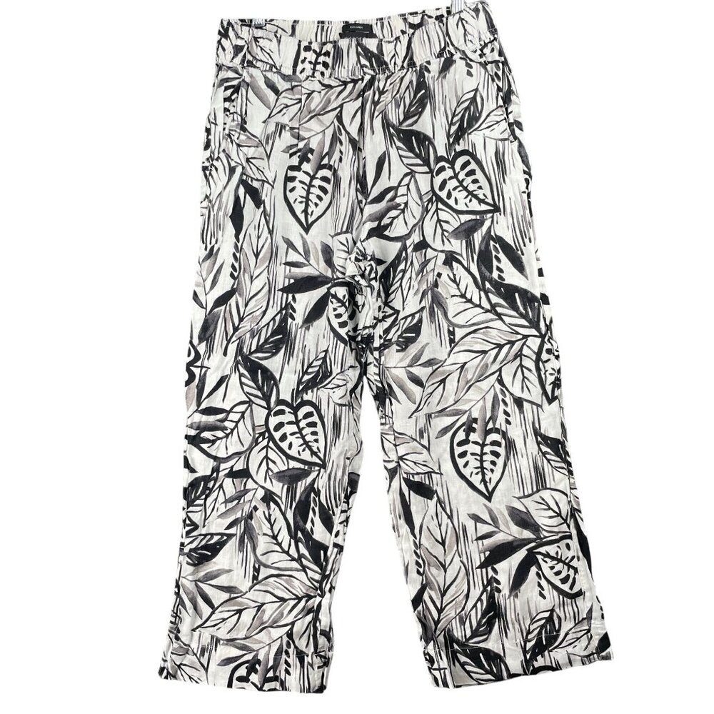 Tahari Linen Capri Pants Womens Size L Cropped Beach Costal Botanical Everyday